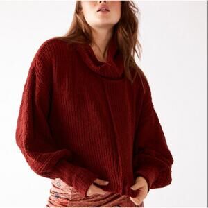 Free People Red Cowl Neck Sweater